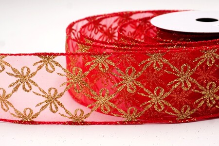 Red Glitter Tied Bow Pattern Wired Ribbon_KW0460GC-7-7